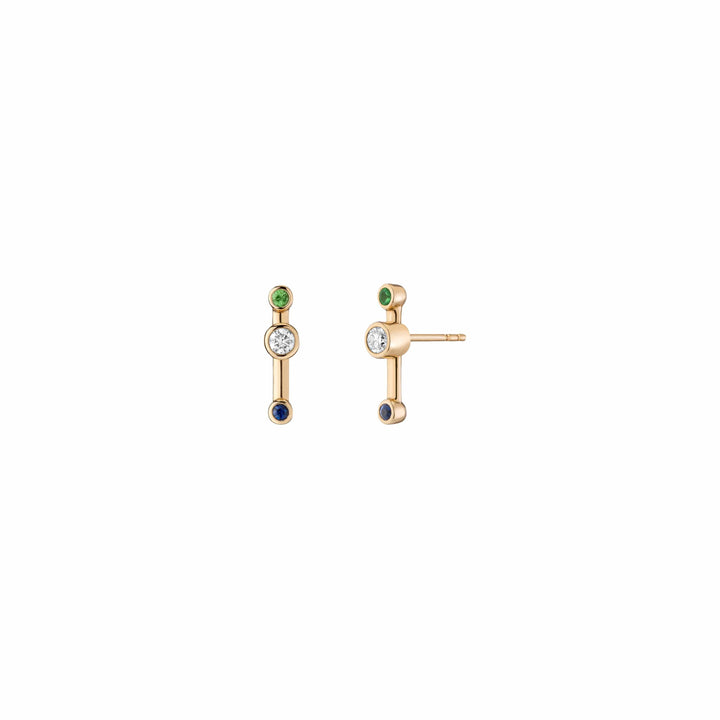 Mined + Found Earrings crossroad studs, sapphire and tsavorite