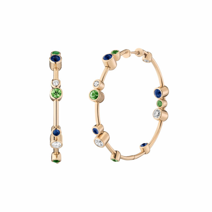 Mined + Found Earrings quantum hoop earrings, sapphire and tsavorite